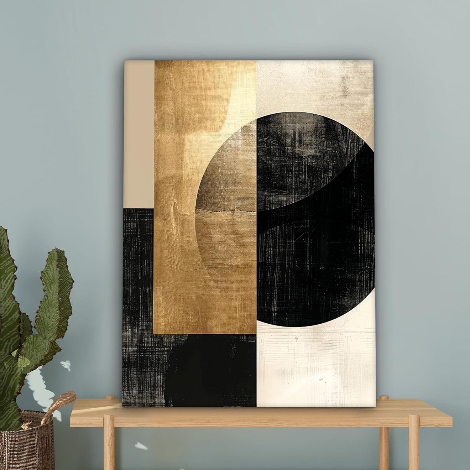 Large Framed Canvas Wall Art 50x70cm Gold Black Abstract Print