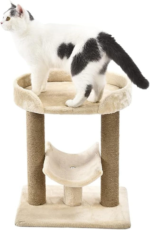 Beige Cat Tree Scratching Post Platform Tower Indoor Small Medium Cats