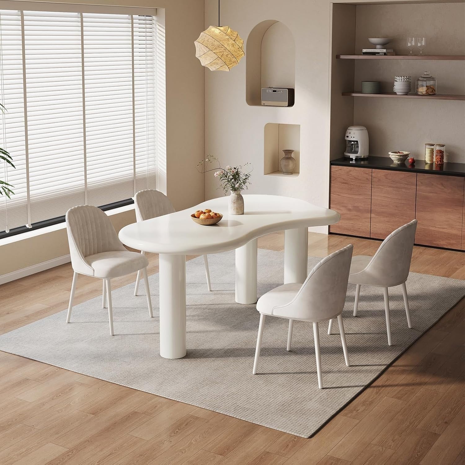 Modern White Irregular Dining Table 158CM 3-Leg Acrylic Top for 4-6