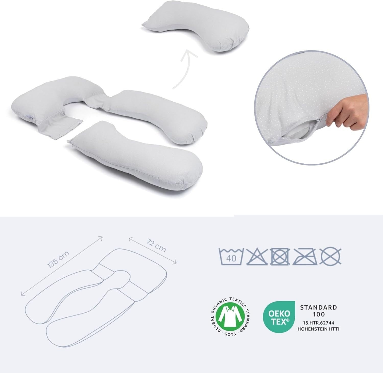 Pregnancy Pillow XXL Full Body Maternity Nursing Organic Cotton Grey