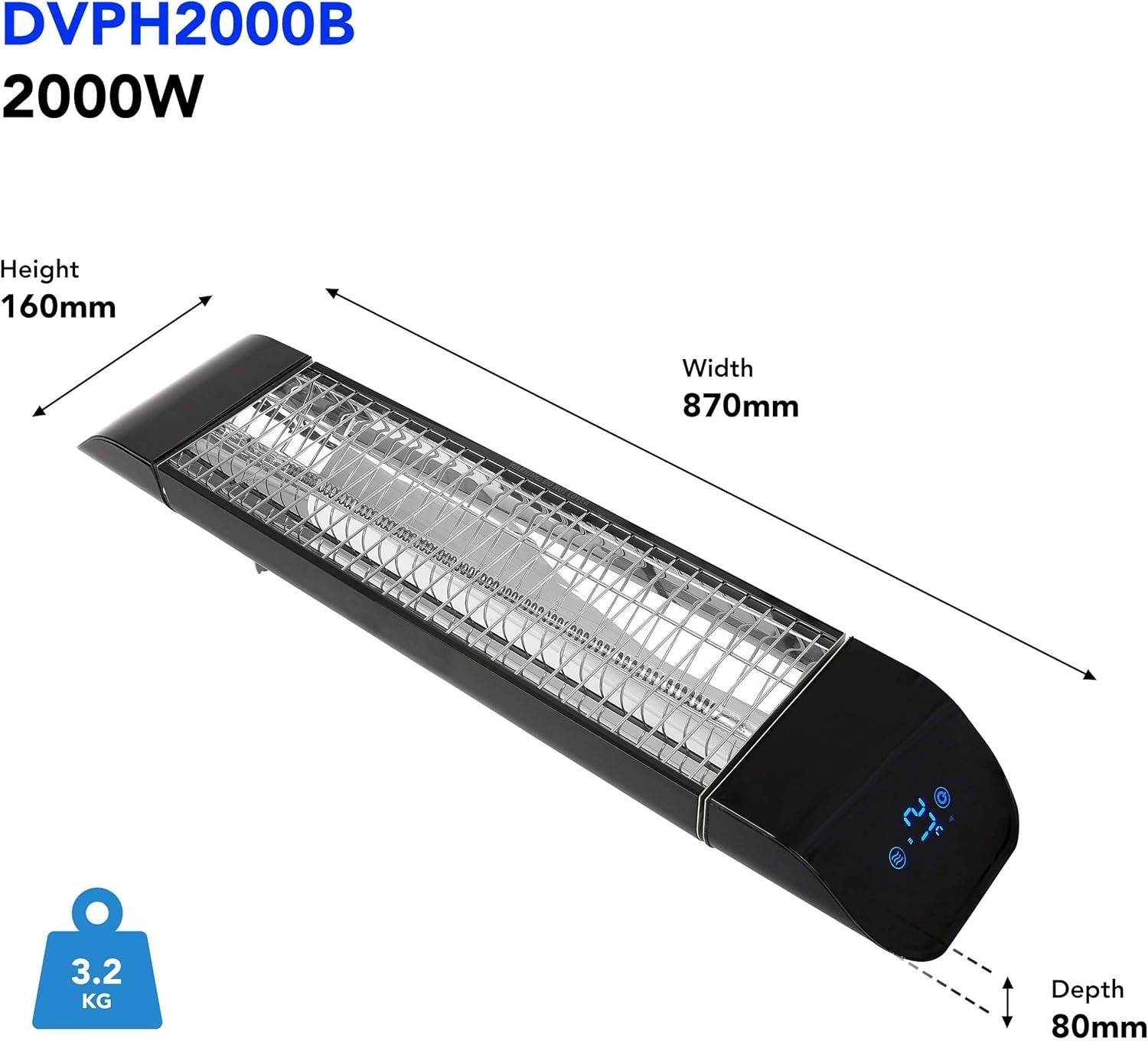 Smart Infrared Patio Heater 2000W Wall Mounted IP65 WiFi Timer Remote