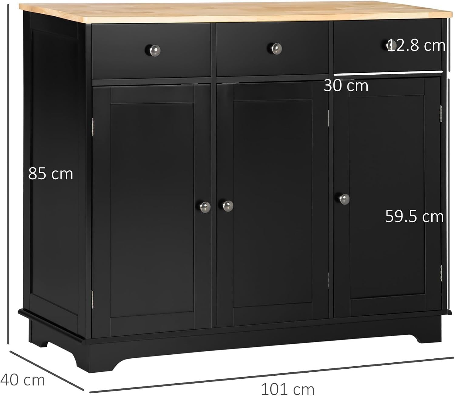 Modern Black Sideboard Buffet Cabinet with Adjustable Shelves & Storage Drawers
