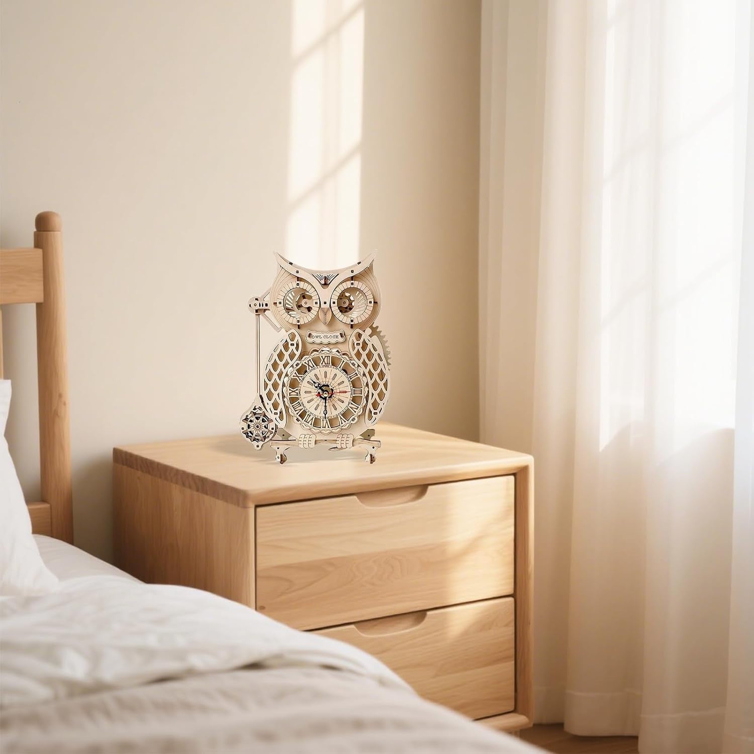Owl Wooden Clock Puzzle Kit with Pendulum - DIY Mechanical Model Gift