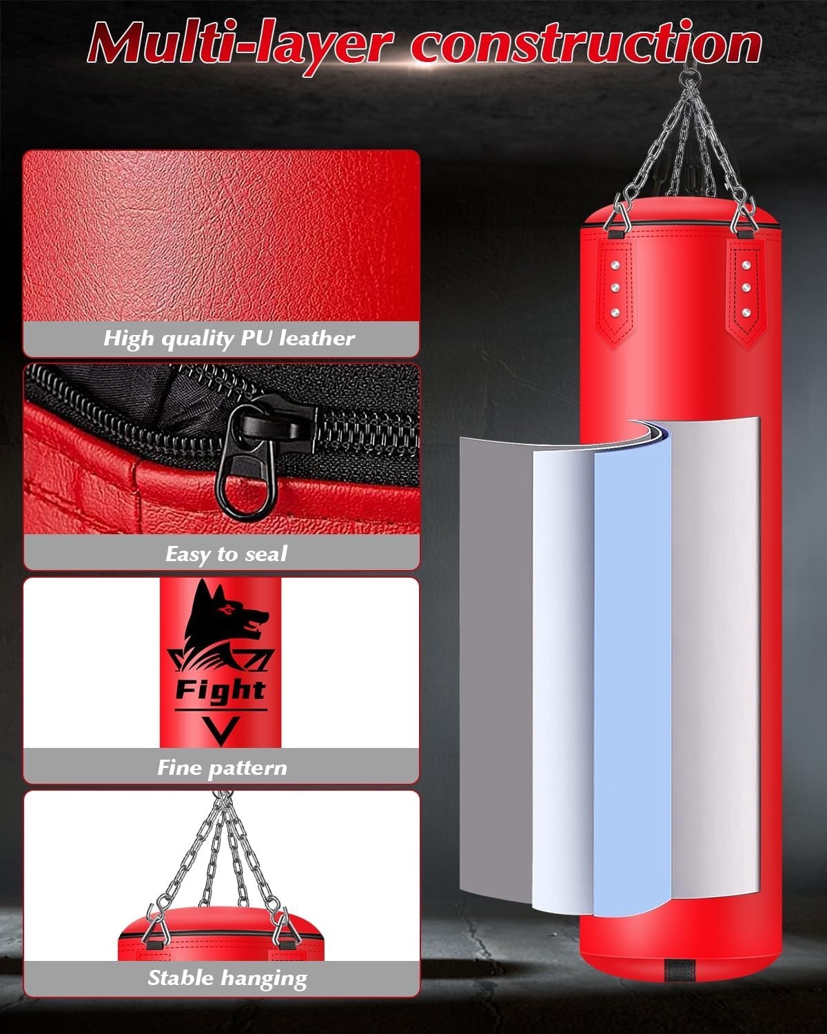 4ft Hanging Boxing Punch Bag Unfilled Training Set Gloves MMA