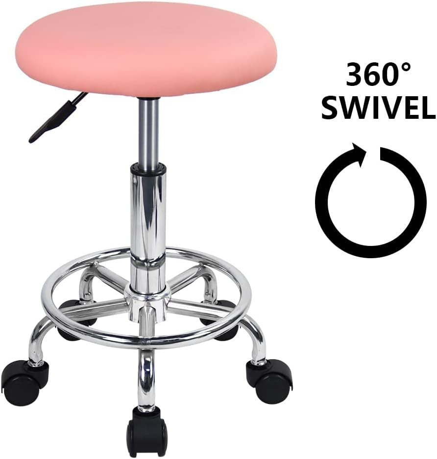 Pink Adjustable Swivel Stool with Wheels – PU Leather Seat for Salon & Home