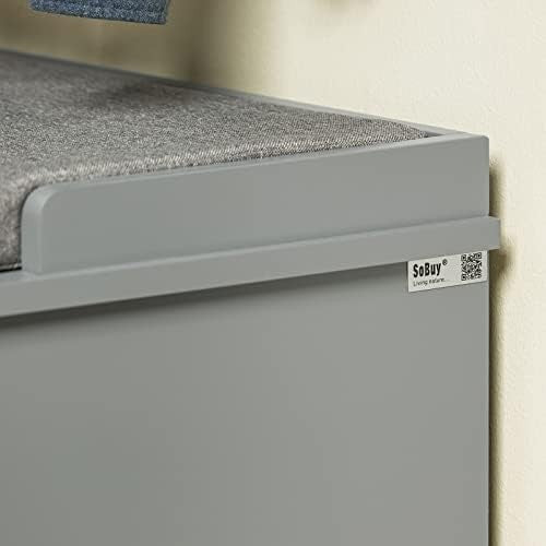 Grey Hallway Storage Bench Shoe Rack with Cushion Seat 2 Shelves MDF 98x37x49cm