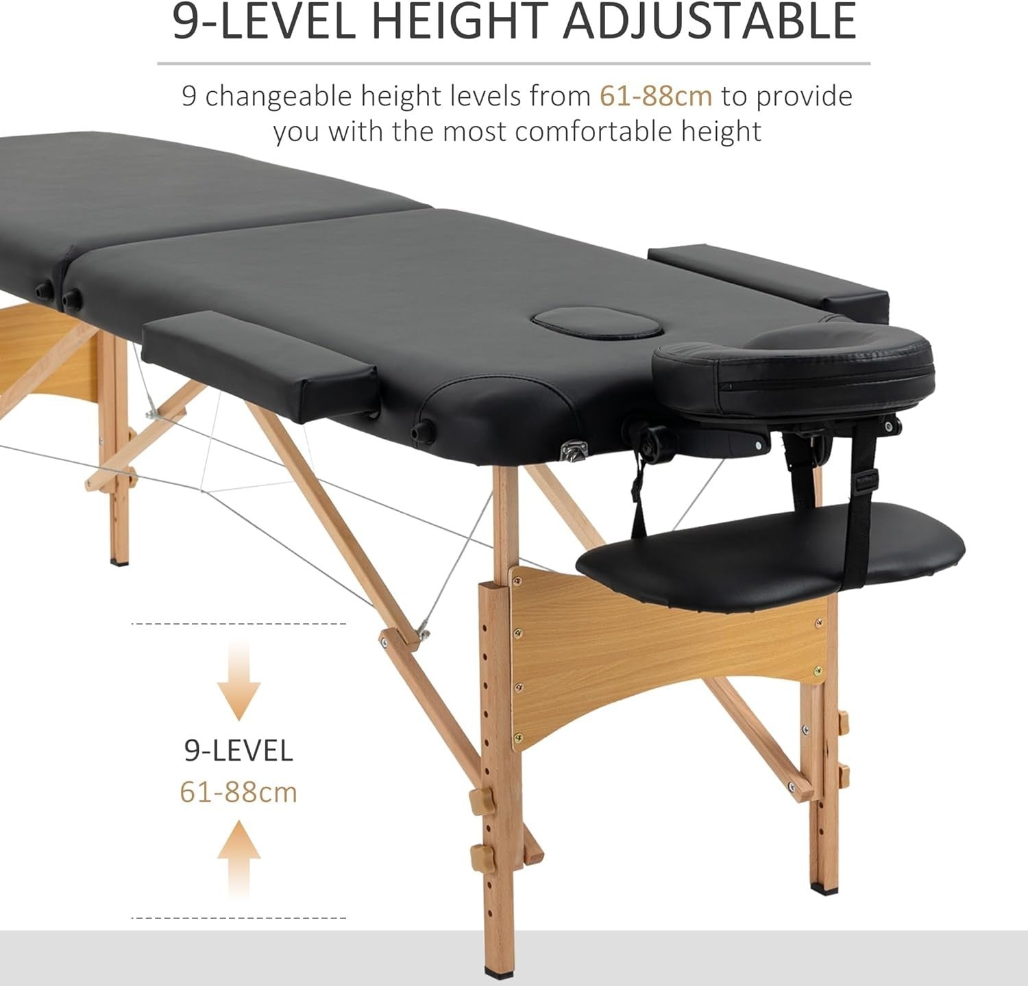 Portable Massage Table Folding 2-Section Wooden Beauty Spa Bed w/ Bag Black