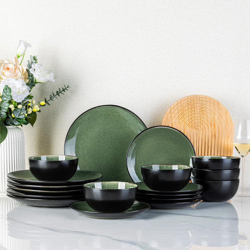 18 Piece Stoneware Dinner Set Plates Bowls Scratch Dishwasher Safe