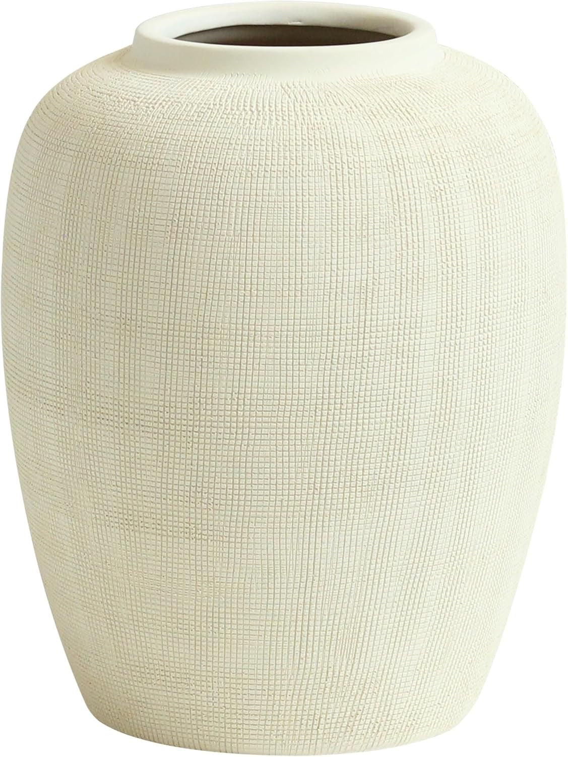Beige Ceramic Vase 25cm Modern Round Flower Vase Home Decor Centerpiece