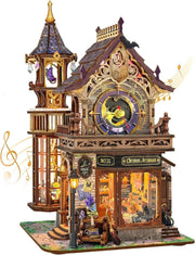 3D Wooden Puzzle DIY Miniature House Bookend LED Music Rotating Decor