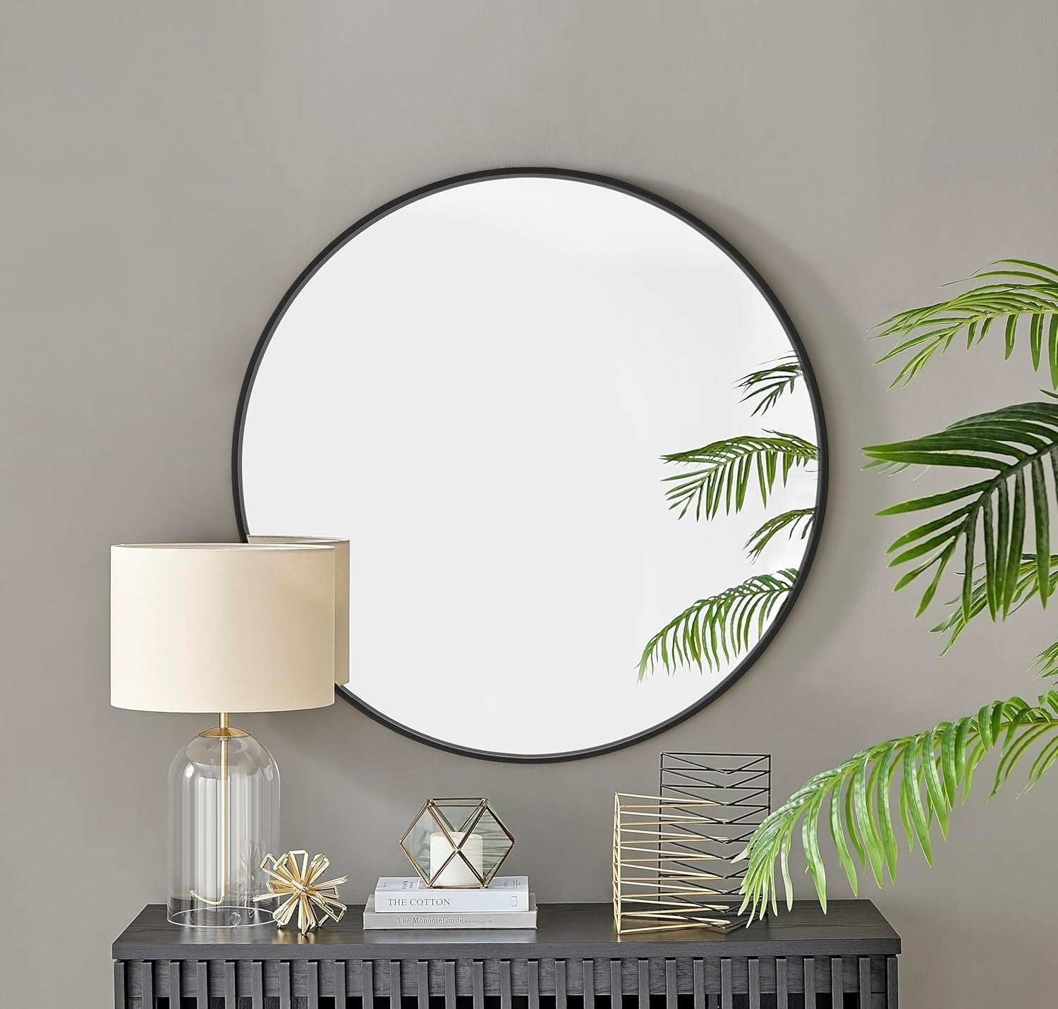 Large 100cm Round Wall Mirror Black Metal Frame Modern Hallway Decor