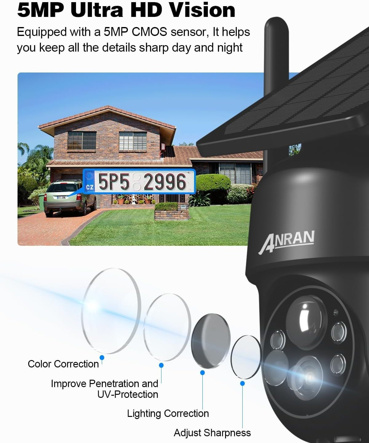 3K 5MP Solar Security Camera Wireless Outdoor 360° PTZ Color Night