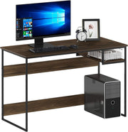 Modern Walnut Study Desk with Storage Shelf, 114x51x75cm Home Office Table