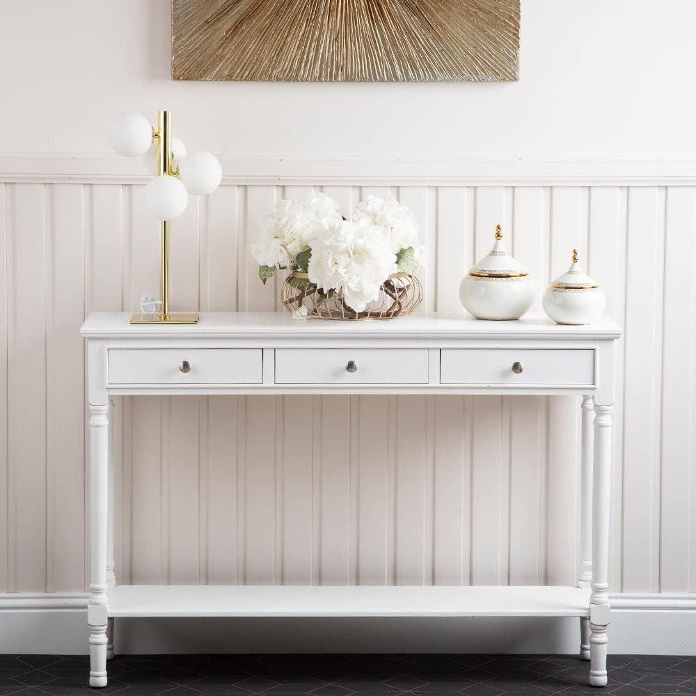 Slim White Console Table 3 Drawers Storage Shelf Narrow Hallway Furniture