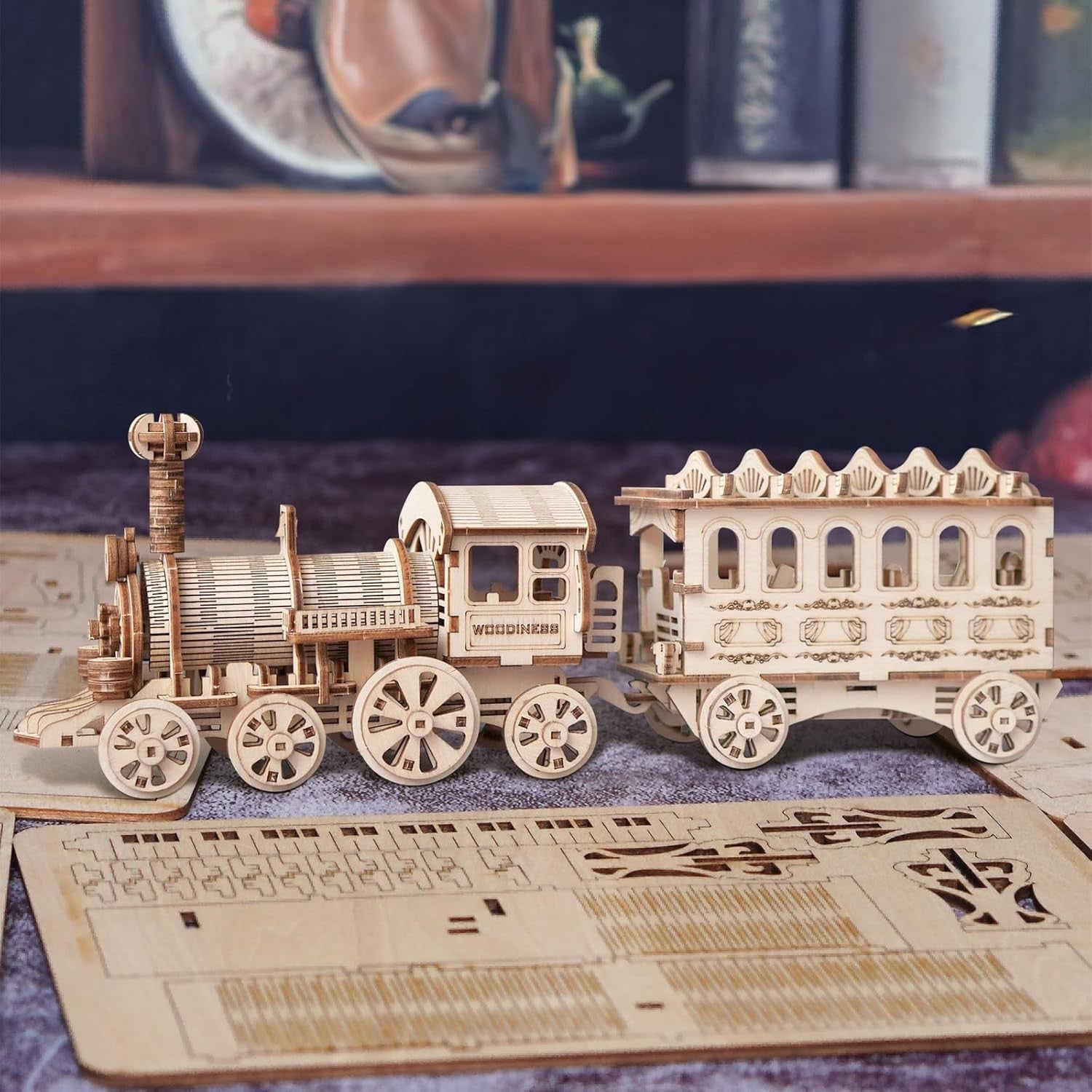 Wooden Steam Train 3D Puzzle Kit – DIY Model, Perfect Gift for Adults & Kids