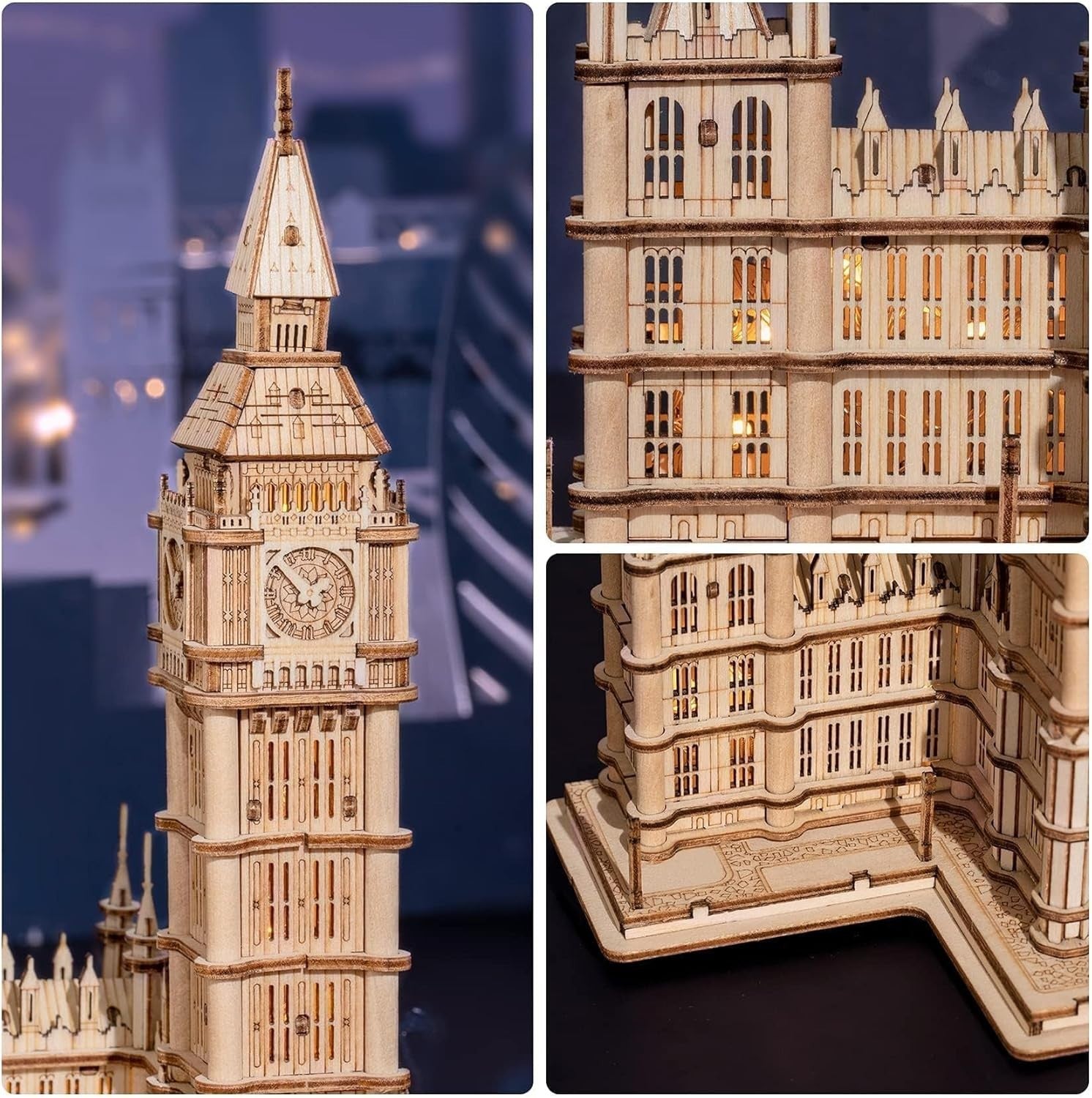 3D Wooden Big Ben Puzzle Kit Adults DIY Model Light-Up Tower Gift Set