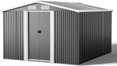 Lockable 8x8 FT Metal Garden Shed with Base Outdoor Storage House