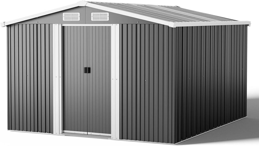 Lockable 8x8 FT Metal Garden Shed with Base Outdoor Storage House