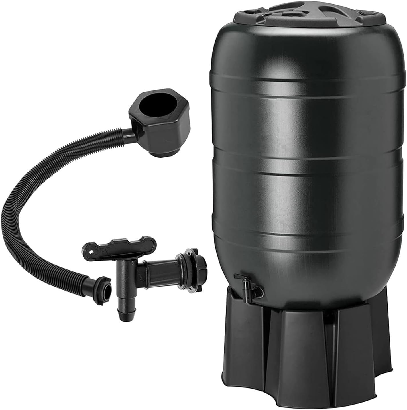 210L Large Garden Water Butt With Stand Tap Diverter & Lockable Lid Black