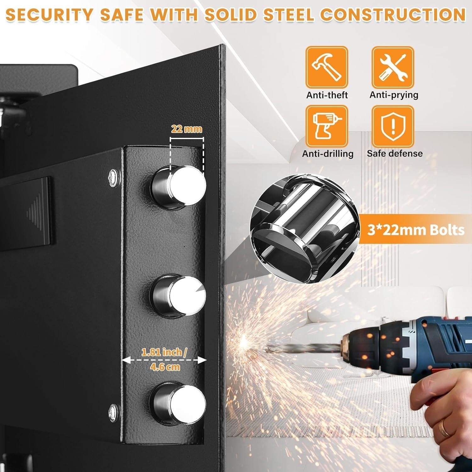 34L Digital Safe Box Alarm Silent Mode A4 Document Money Safe