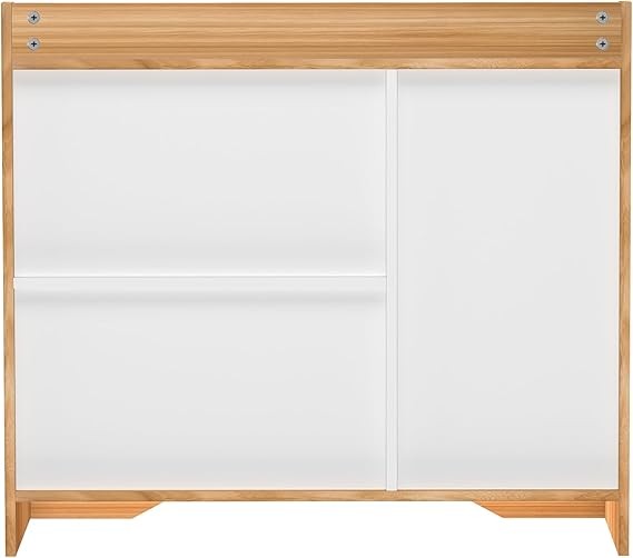 Modern Oak Shoe Storage Cabinet with Drawer & Shelf, Hallway Display Unit