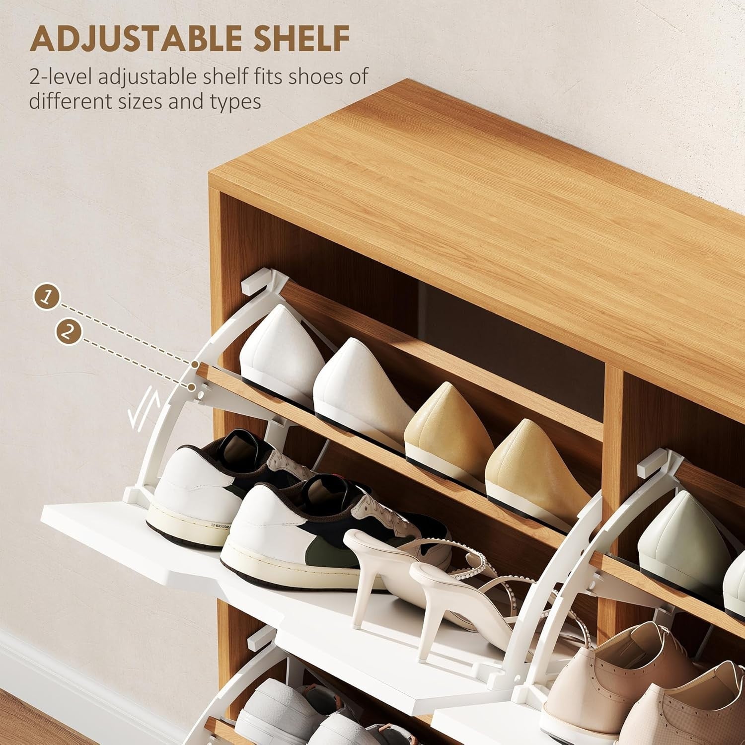 Slim Natural 4 Drawer Shoe Cabinet with Adjustable Shelves & Anti-Tip Straps