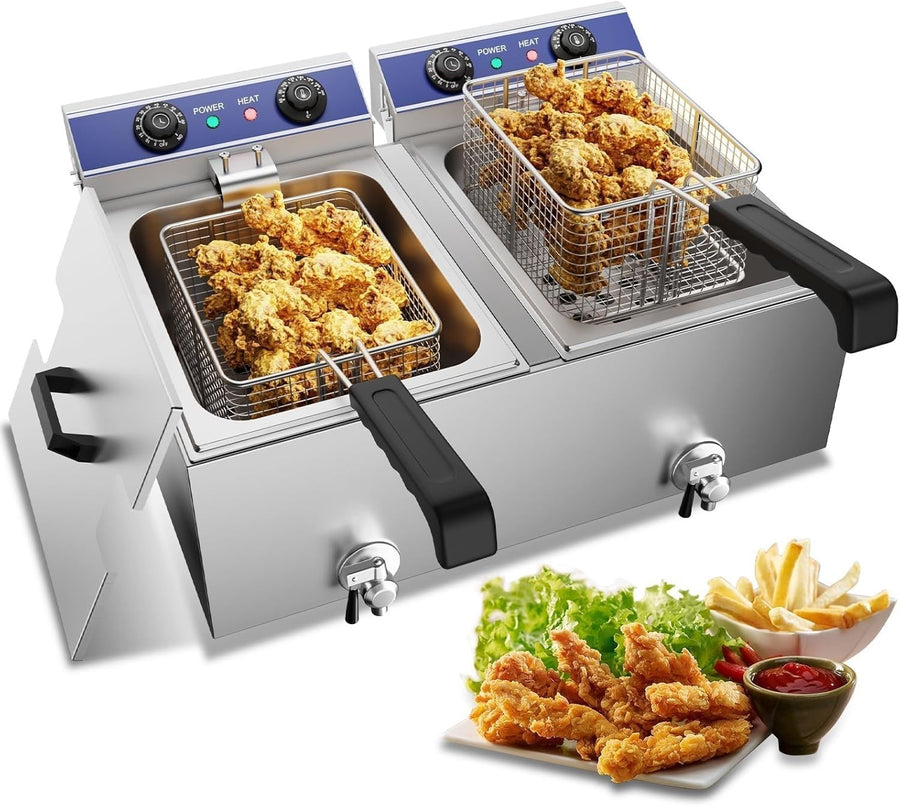 12L Double Deep Fat Fryer 5000W Stainless Steel Dual Tank With Timers