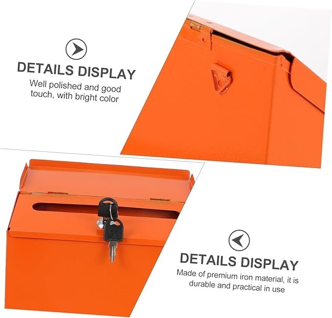 Locking Wall Mounted Iron Mailbox Orange | Secure Post Box | 30x22.5x6.5cm
