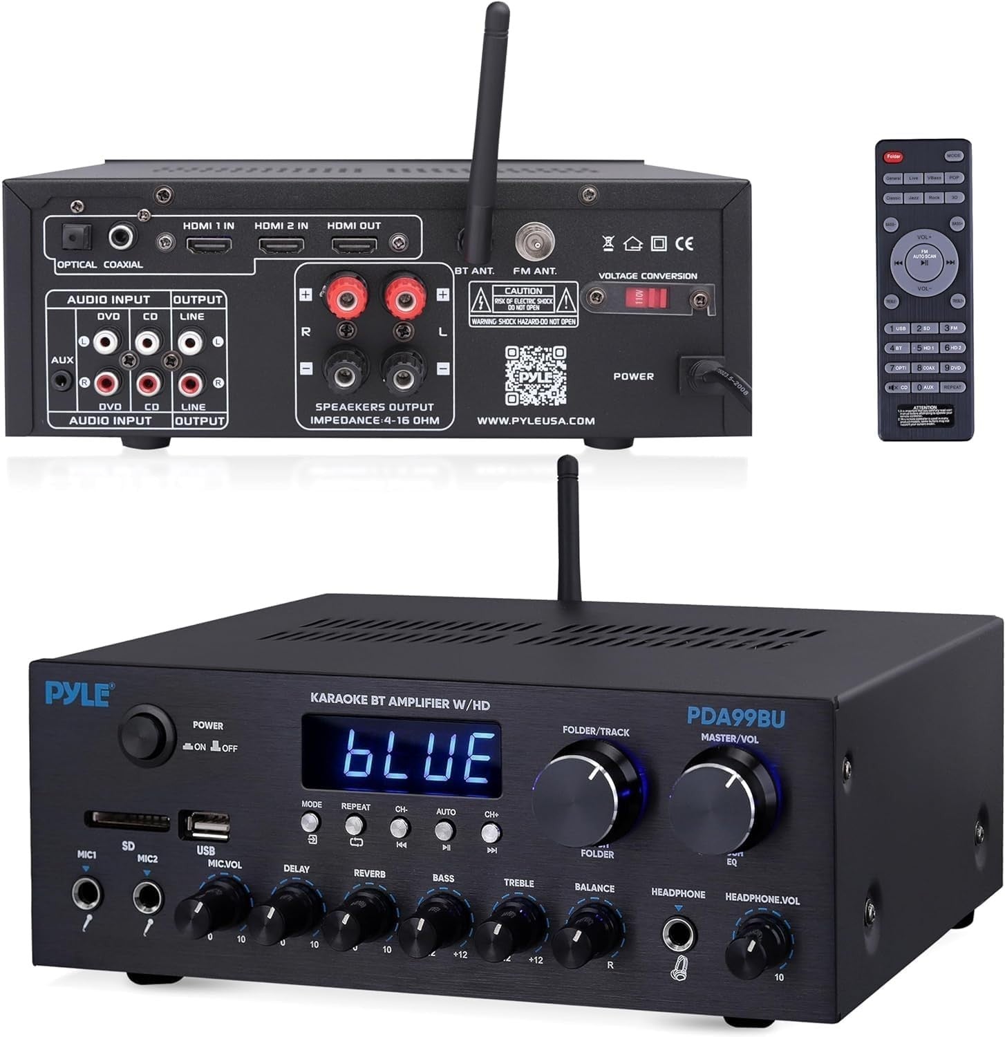 300W Bluetooth Stereo Amplifier HDMI FM USB SD HiFi Receiver w Remote