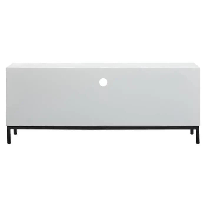 Boho TV Unit White Black Frame Media Console with Geometric Pattern Doors
