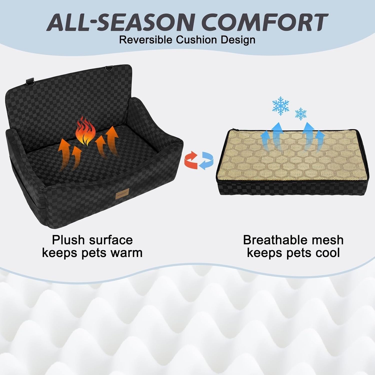Large Dog Booster Car Seat Memory Foam Travel Bed Washable Black