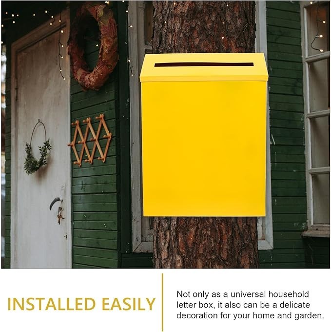 Vintage Wall Mounted Mailbox Yellow Iron – Retro Letter Box for Home & Garden