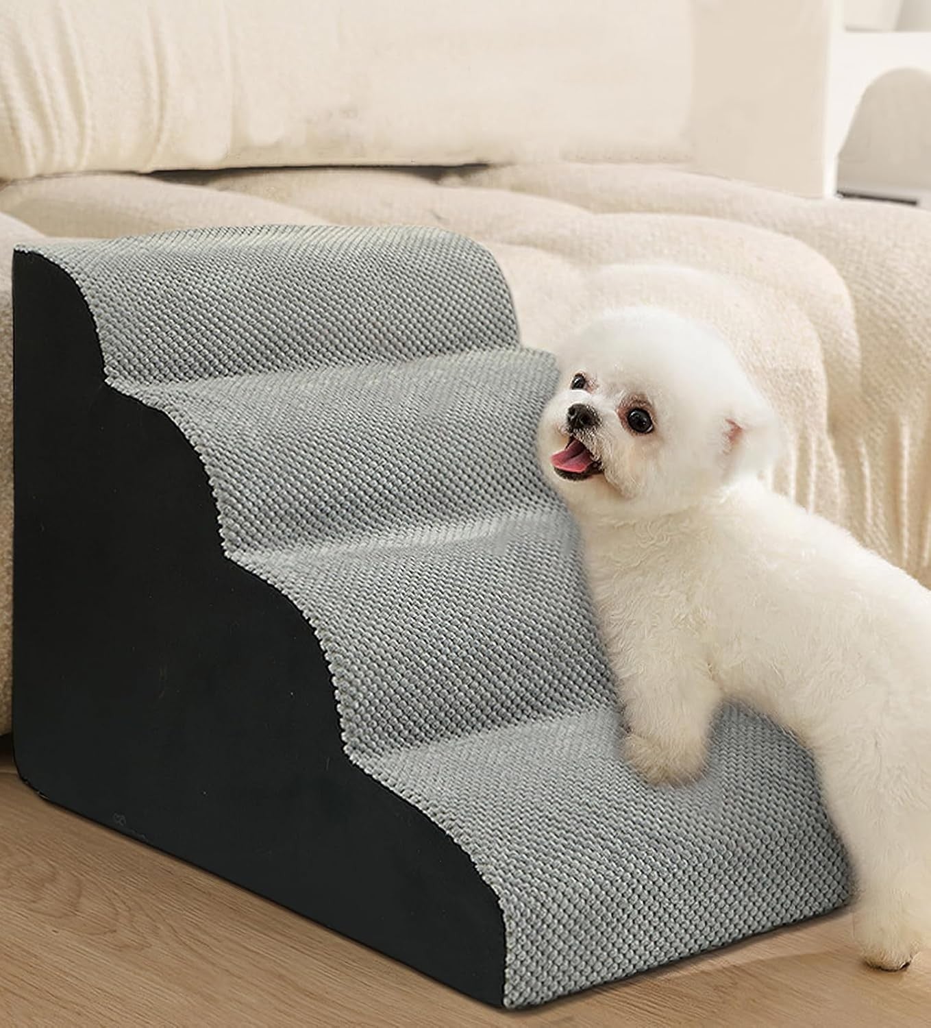 3 Step Dog & Cat Stairs Foam Ramp Non Slip Grey for Bed Sofa