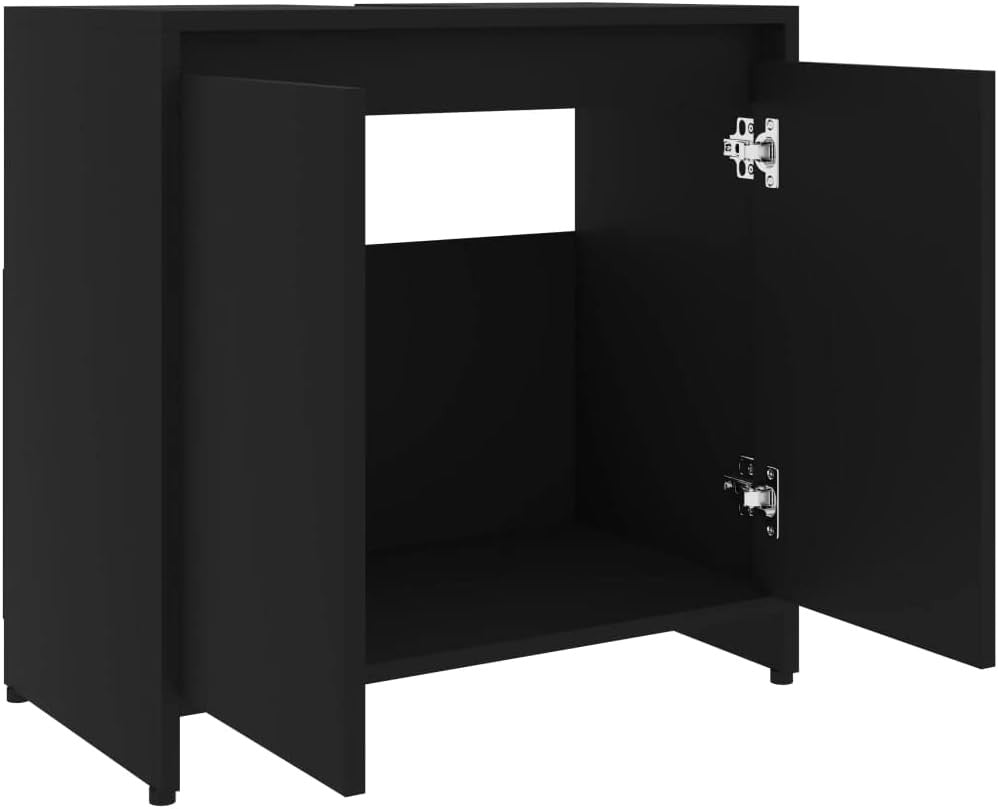 Black Under Sink Bathroom Storage Cabinet Cupboard 60x35x61cm Modern