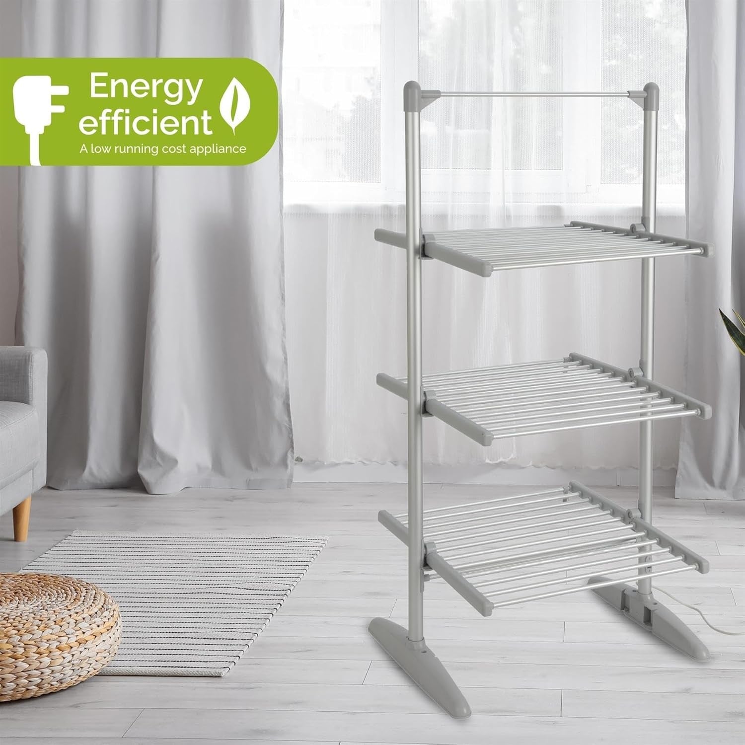 3 Tier Heated Clothes Airer Electric Drying Rack 36 Heated Rails Indoor