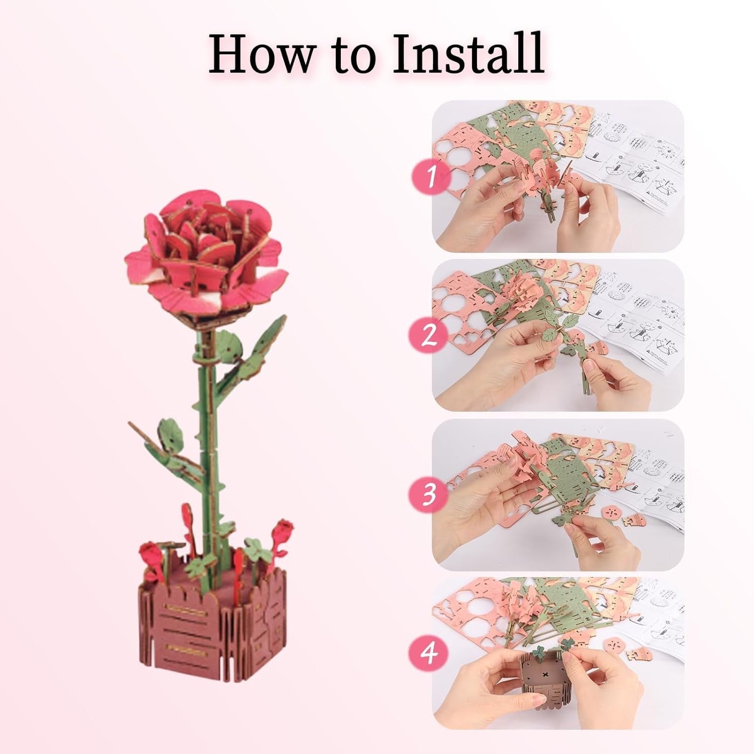 3D Wooden Flower Puzzle DIY Kit – Romantic Valentine’s Gift, Easy Assembly