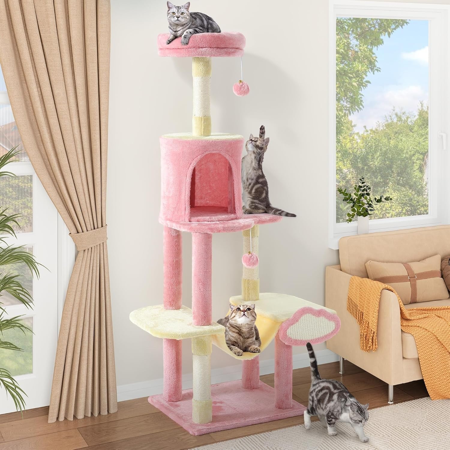 Luxury Cat Tree Tower 142cm Scratching Post Condo Hammock Space Saving