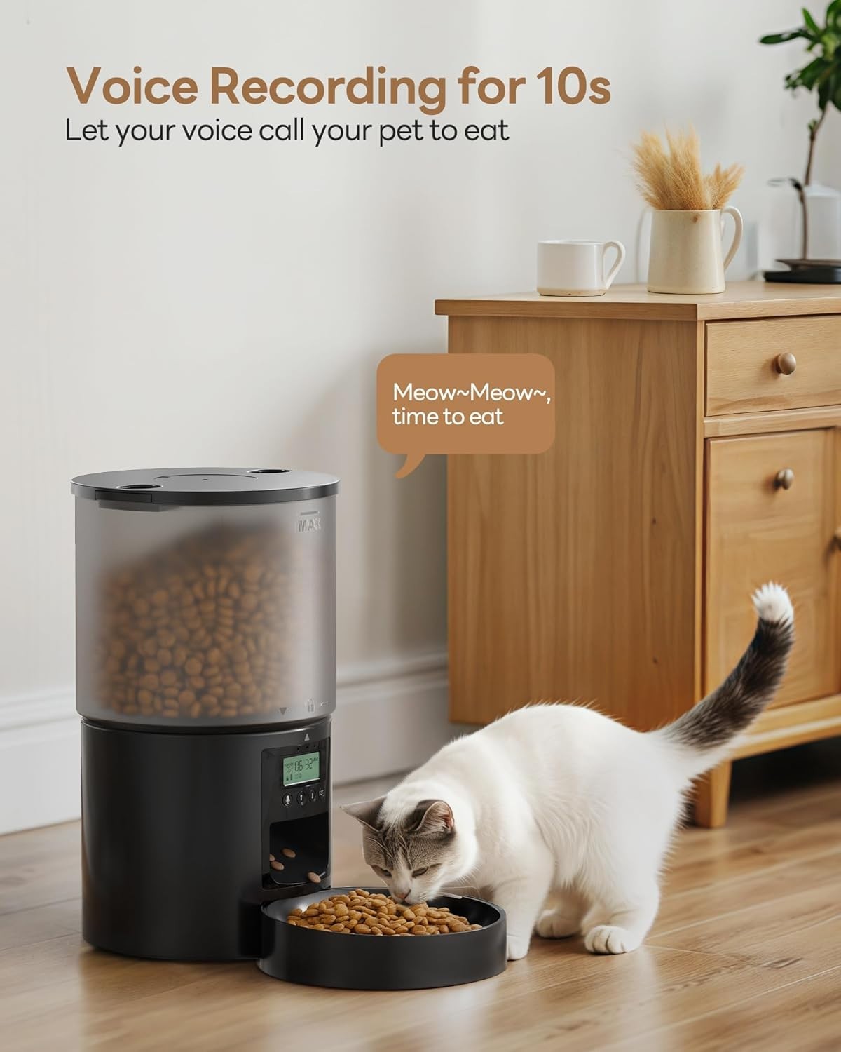 Automatic Cat Feeder 6L Timer Food Dispenser 10s Voice Meal Reminder