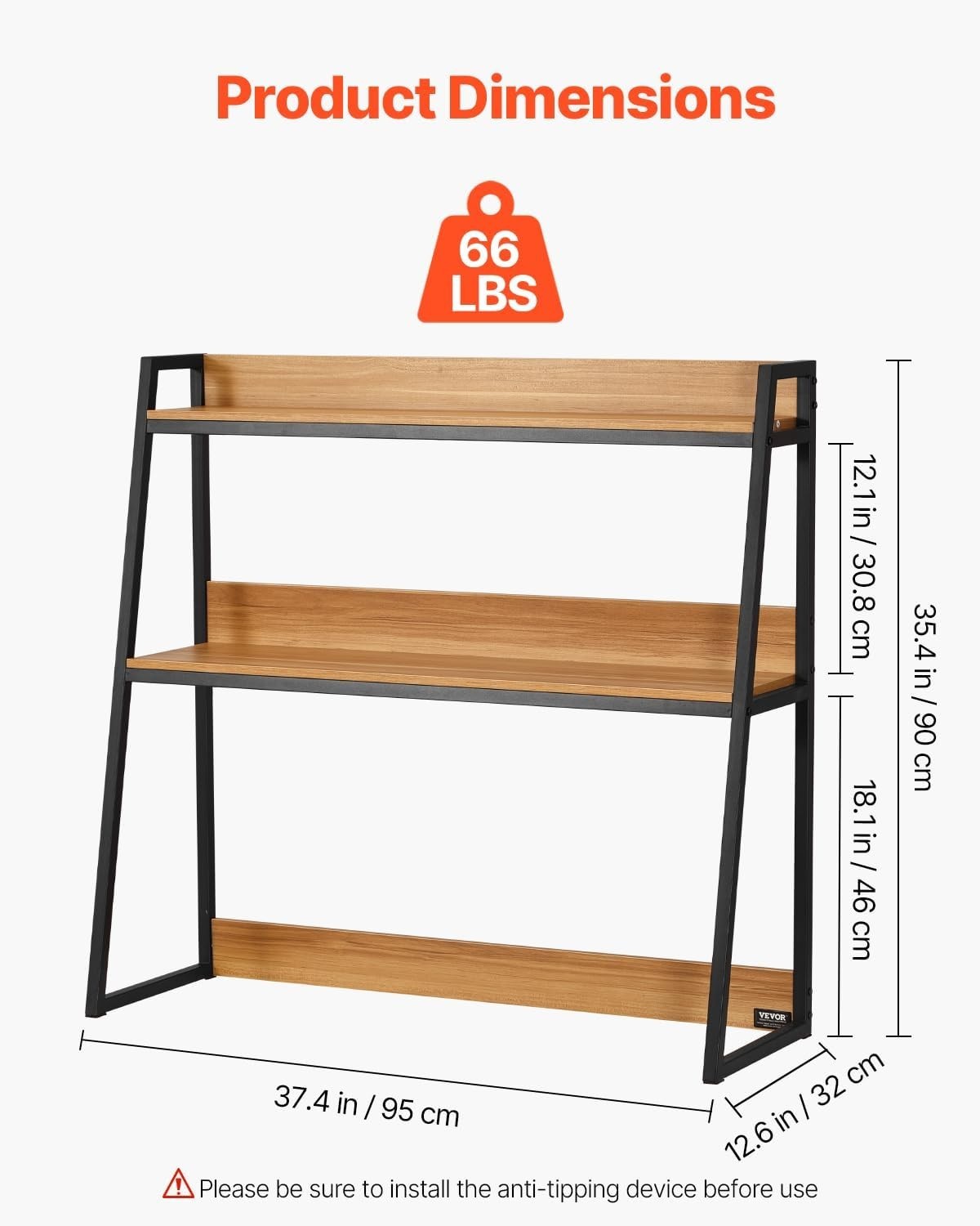 Wood-Color 2-Tier Desktop Bookshelf 95cm Desk Hutch Organiser for 32" Monitor