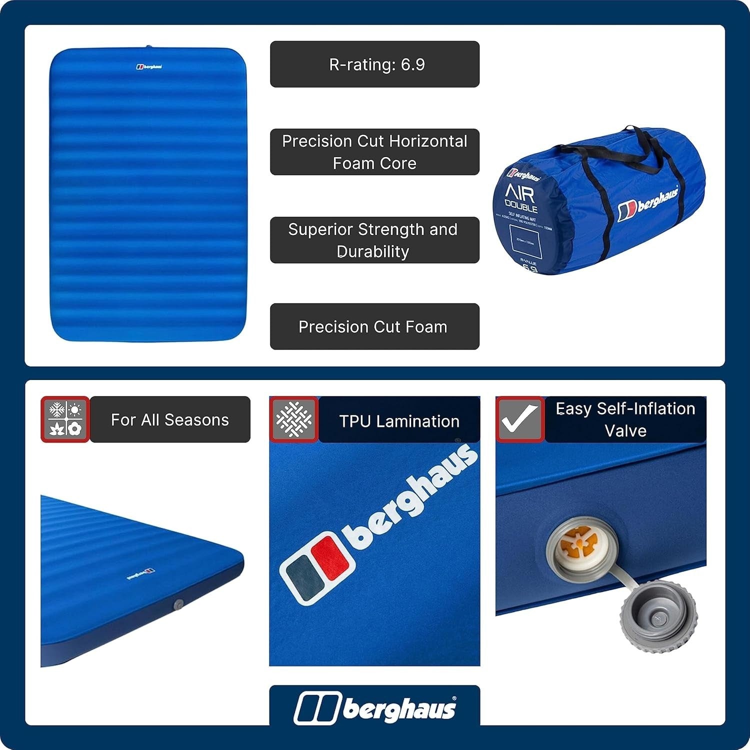 Double Self-Inflating Camping Mat 201x132x10cm Air Bed for 2 Adults