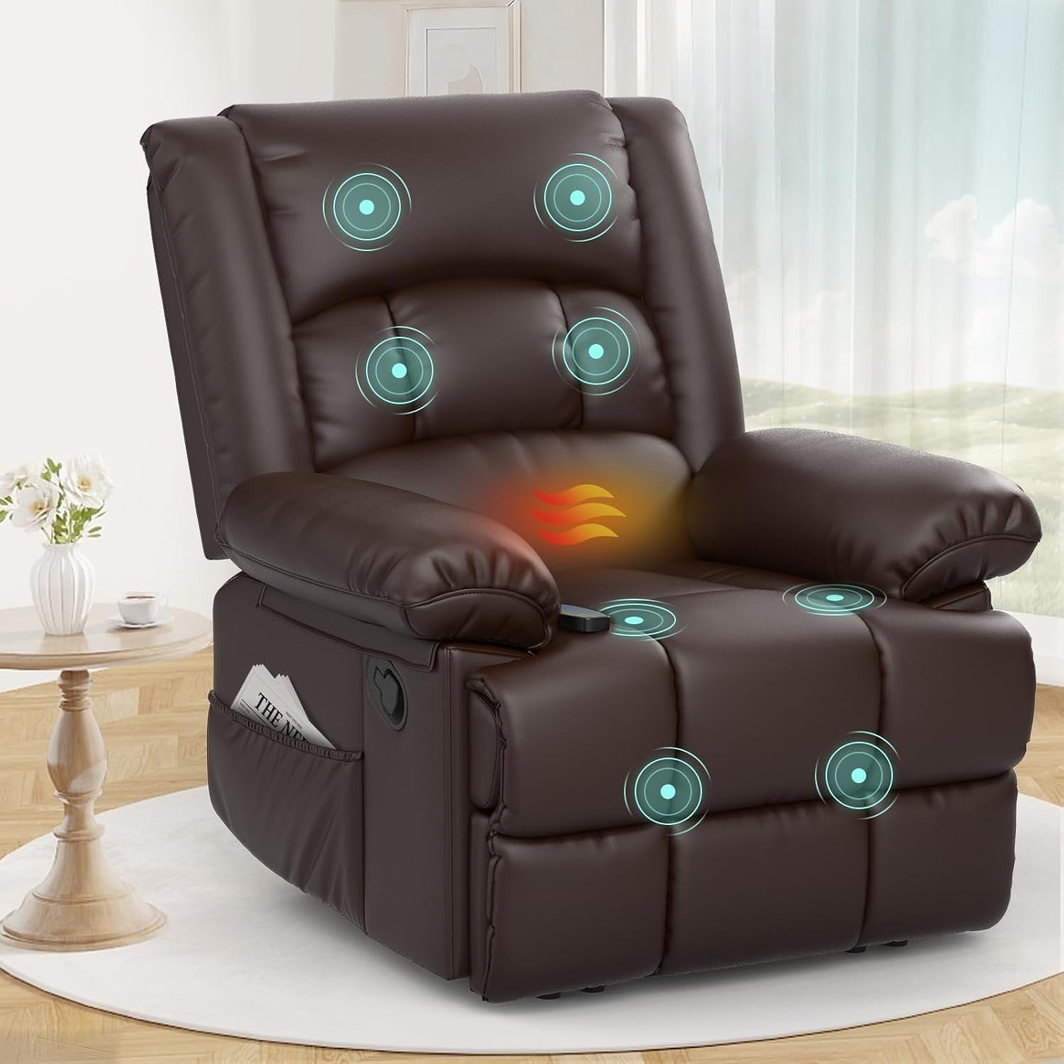 Recliner Armchair Massage Heat Padded Chair Adjustable Backrest Legrest Brown