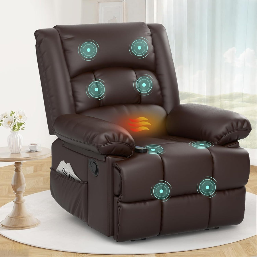 Recliner Armchair Massage Heat Padded Chair Adjustable Backrest Legrest Brown