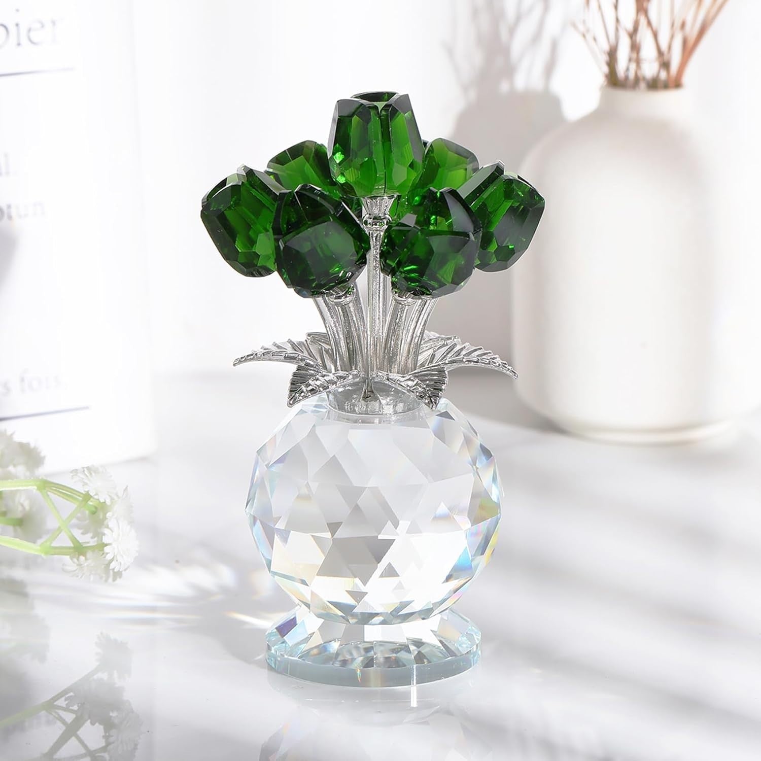 Emerald Crystal Tulip Bouquet Ornament – Luxury Glass Flower Gift