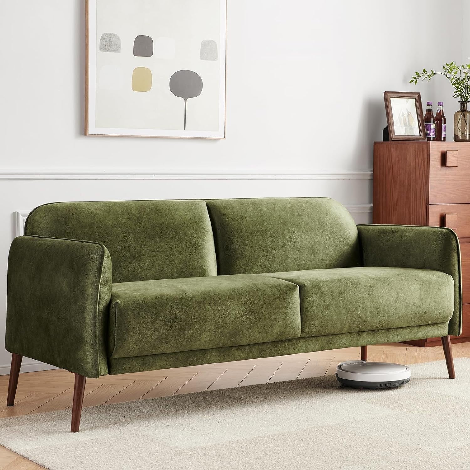 Velvet Loveseat Sofa 2-3 Seater Green Modern Couch for Lounge or Office