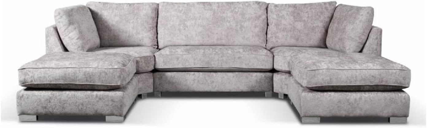 Grey Corner Sofa L or U Shaped Chenille Highback with Footstool Option