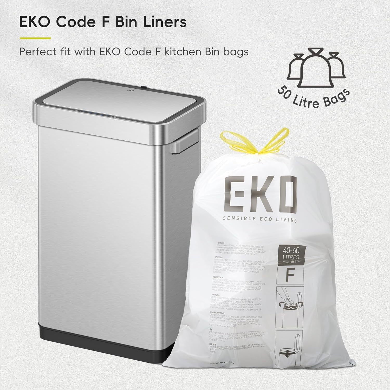 50L Sensor Kitchen Bin Brushed Steel Soft Close
