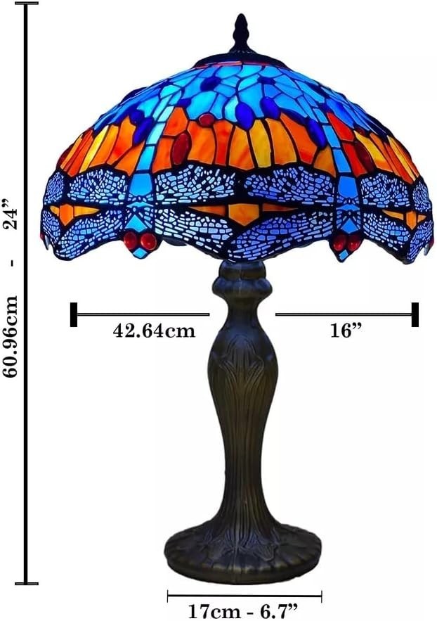 16" Tiffany Style Stained Glass Table Lamp Adjustable Brightness Brass Base