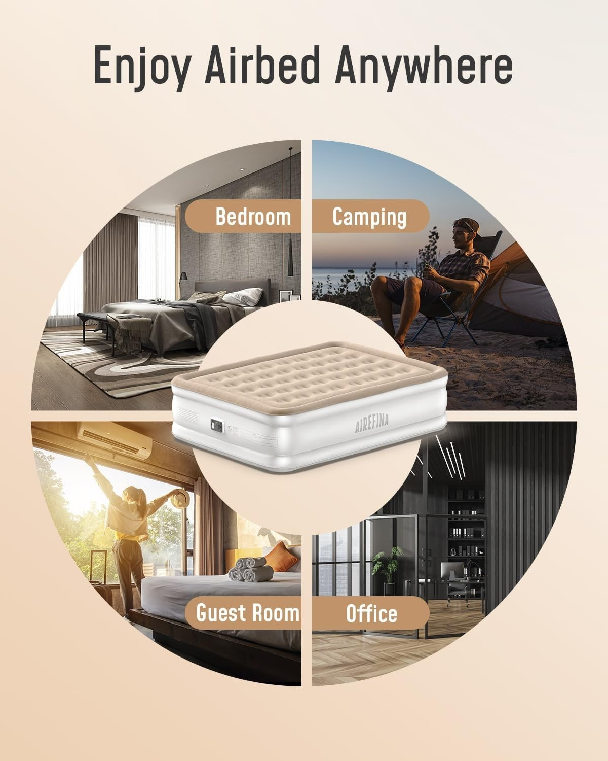 King Size Inflatable Air Bed Electric Pump Raised Flocked Mattress