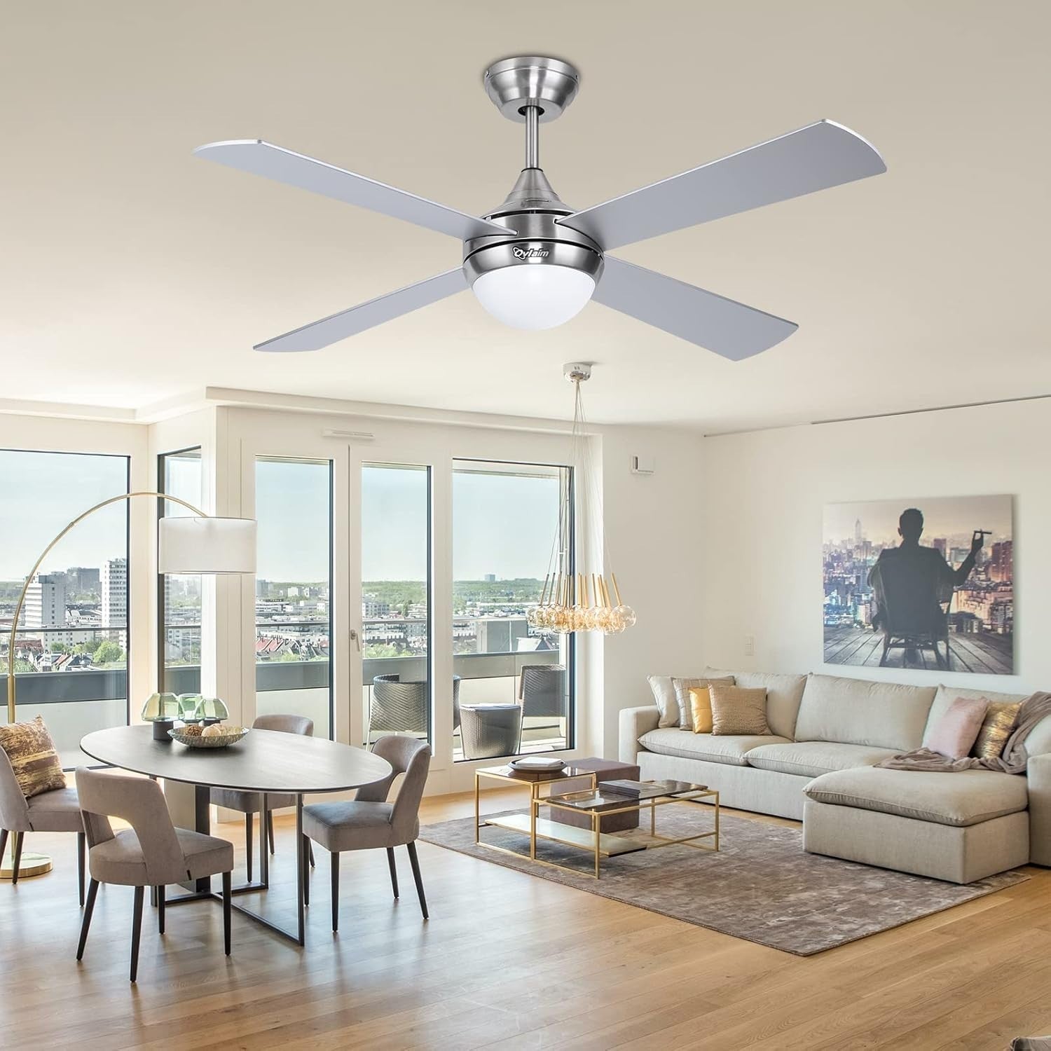 Ovlaim 122cm Ceiling Fan with Light, Silent DC Motor, 6 Speeds, Remote Control