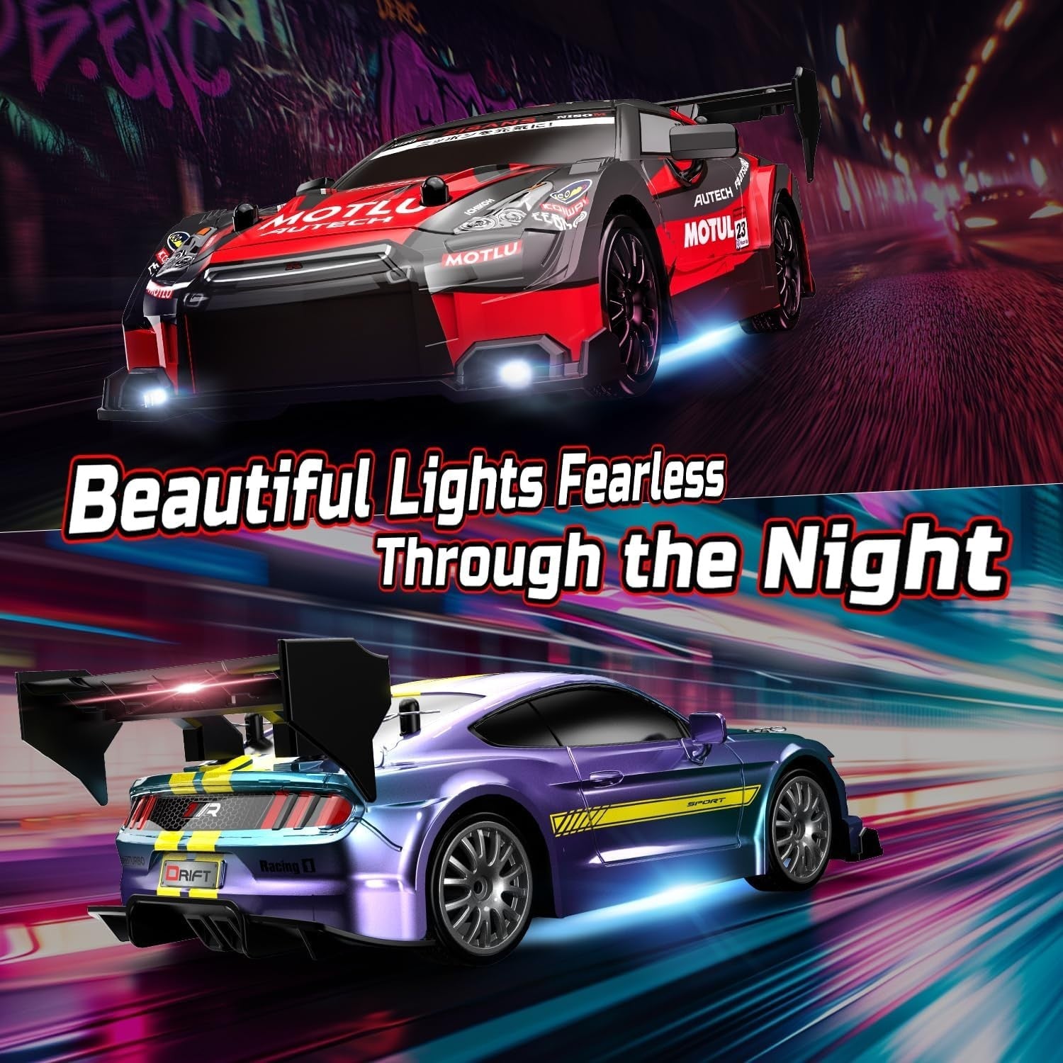 4WD RC Drift Car with Lights, 2 Shells, 2 Batteries & Cones – 40mins